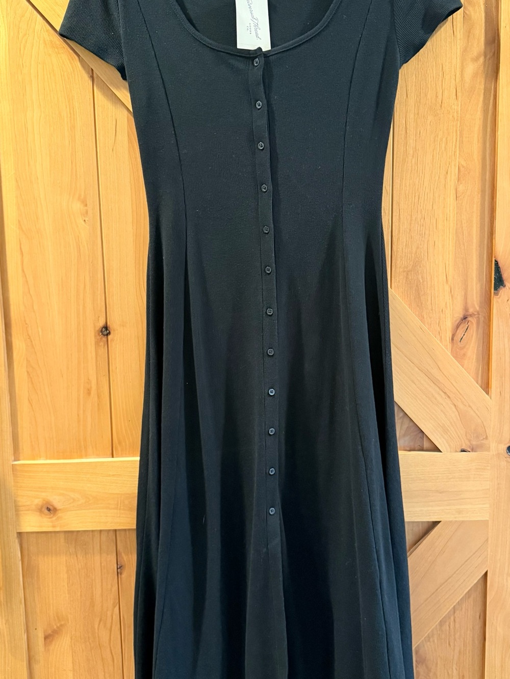 Universal Thread Black Button-Front Fit & Flare Short-Sleeve Dress